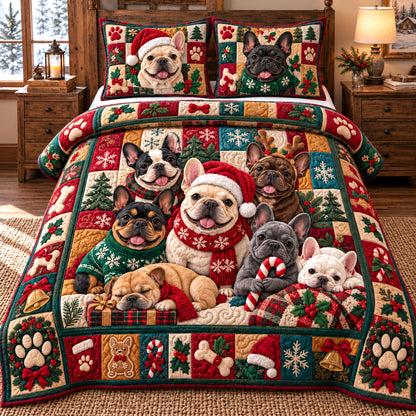 Merry Frenchie Crew 3-Piece Quilted Bedding Set GFTOTP23012