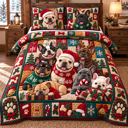 Merry Frenchie Crew 3-Piece Quilted Bedding Set GFTOTP23012