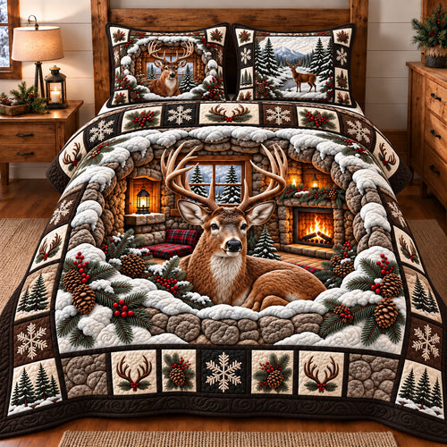 Winter Lodge Deer 3-Piece Quilted Bedding Set GFTOTP23015