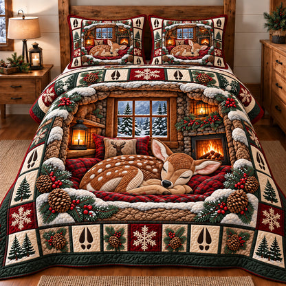 Fireside Fawn Nest 3-Piece Quilted Bedding Set GFTOTP23016