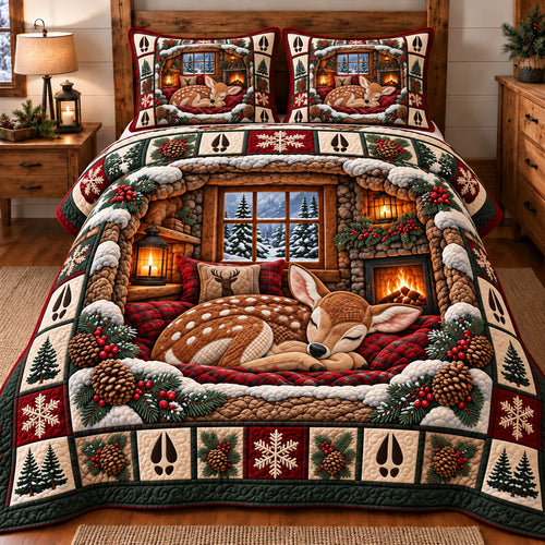 Fireside Fawn Nest 3-Piece Quilted Bedding Set GFTOTP23016