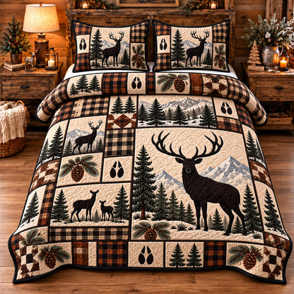 Rustic Deer Patchwork 3-Piece Quilted Bedding Set GFTOTP23018
