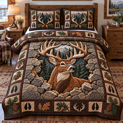 Majestic Mountain Stag 3-Piece Quilted Bedding Set GFTOTP23019