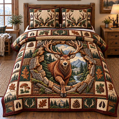 Wild Woodland Deer 3-Piece Quilted Bedding Set GFTOTP23020