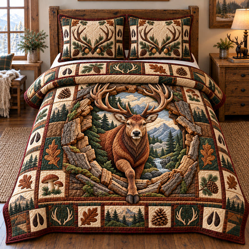 Wild Woodland Deer 3-Piece Quilted Bedding Set GFTOTP23020