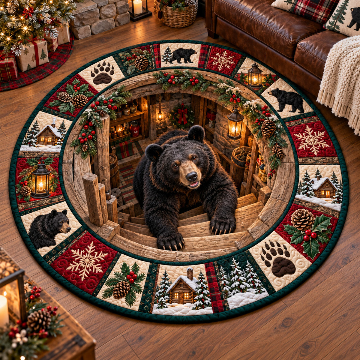 Winter Rustic Guardian Quilted Round Mat GFTOTP23026