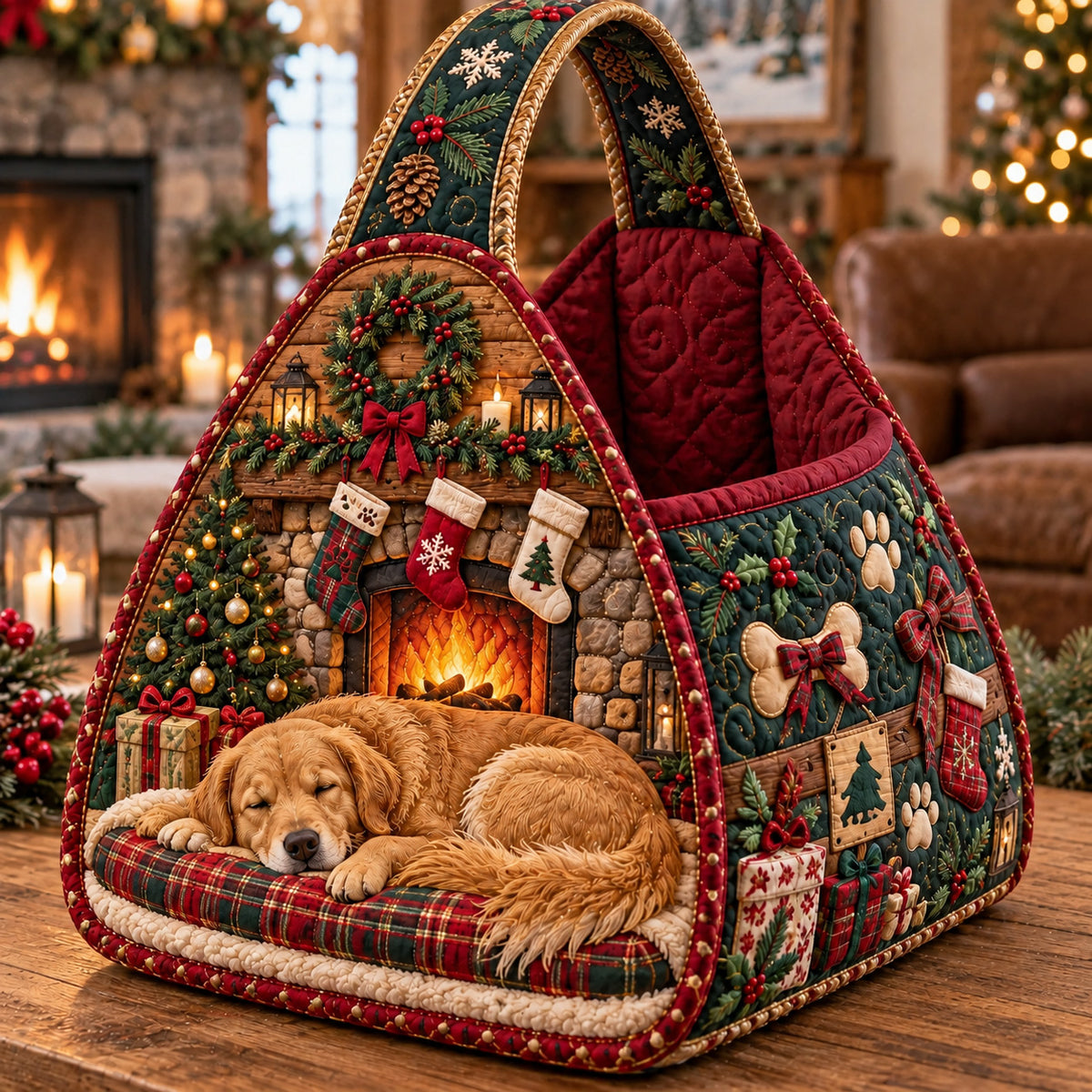 Holiday Golden Retriever Christmas Quilted Basket GFTOTP23030