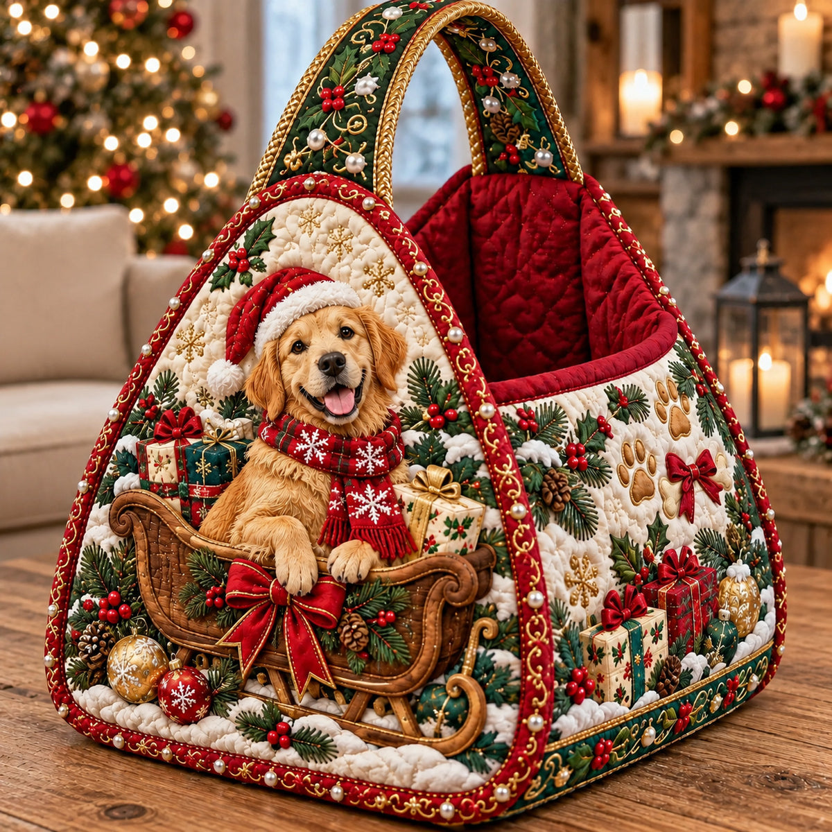 Holiday Golden Retriever Christmas Quilted Basket GFTOTP23032