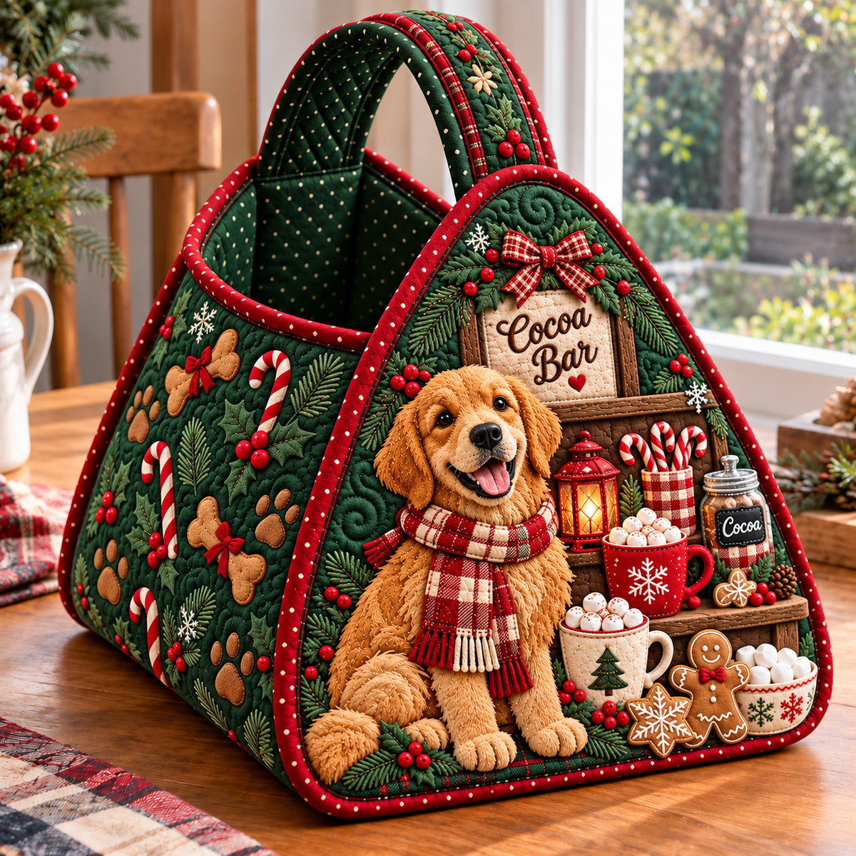 Holiday Golden Retriever Christmas Quilted Basket GFTOTP23033