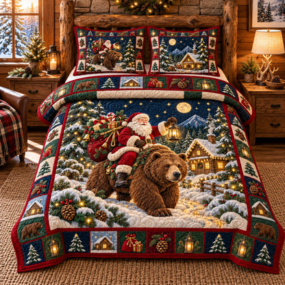 Santa Bear Ride 3-Piece Quilted Bedding Set GFTOTP23052