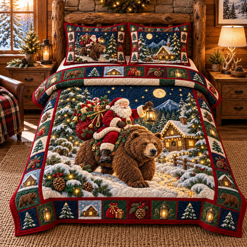 Santa Bear Ride 3-Piece Quilted Bedding Set GFTOTP23052