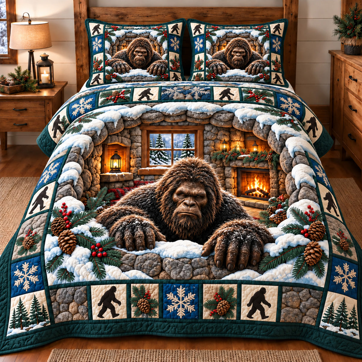 Bigfoot Cabin Window 3-Piece Quilted Bedding Set GFTOTP23053