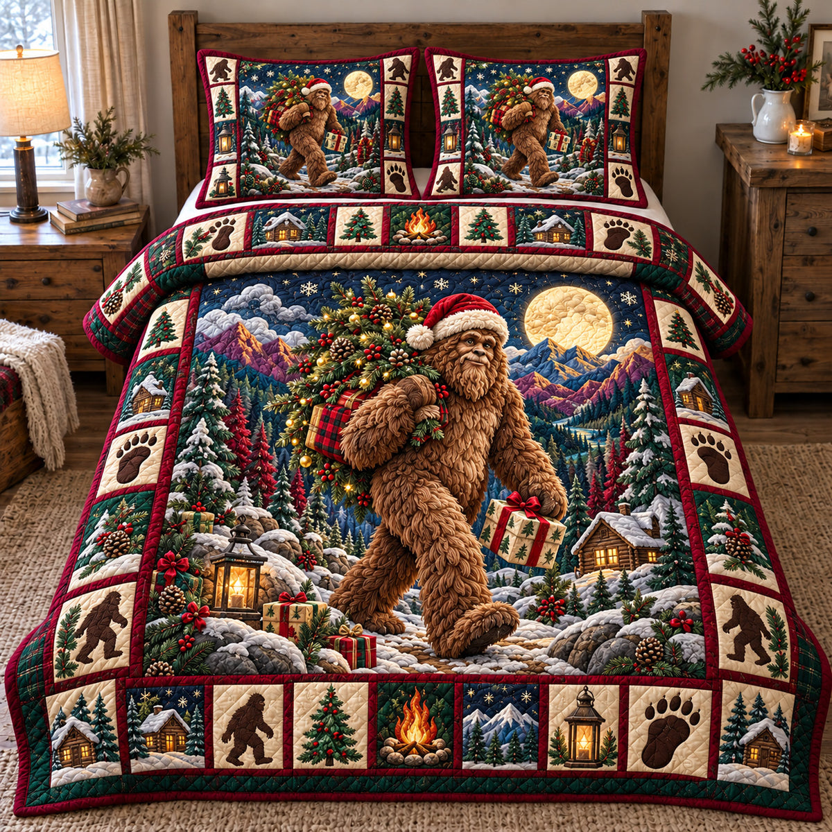 Bigfoot Christmas Delivery 3-Piece Quilted Bedding Set GFTOTP23056