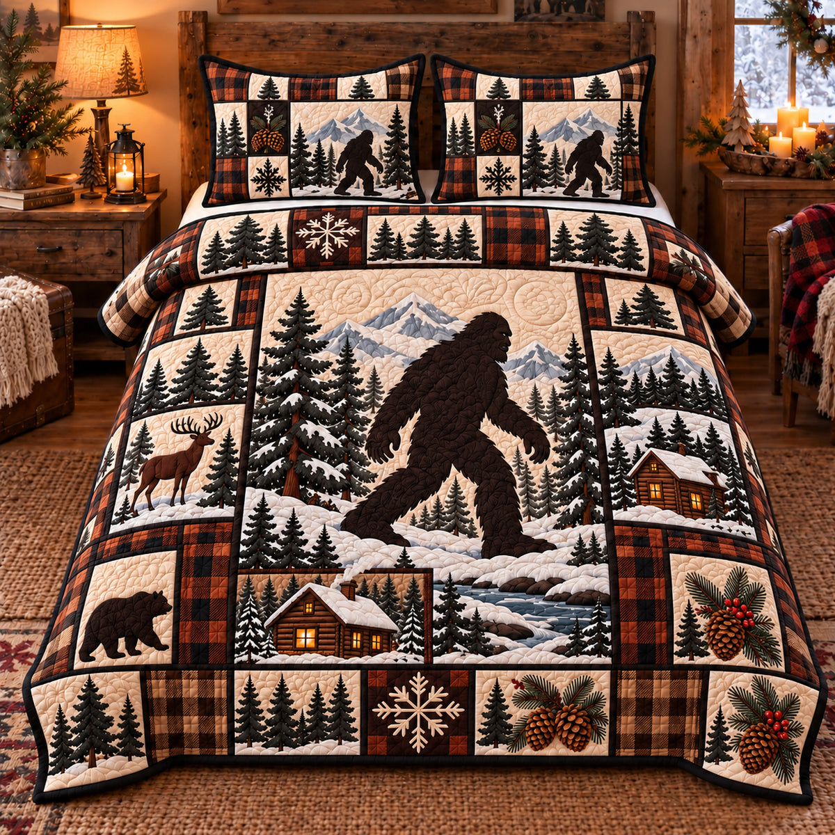 Rustic Bigfoot Patchwork 3-Piece Quilted Bedding Set GFTOTP23058