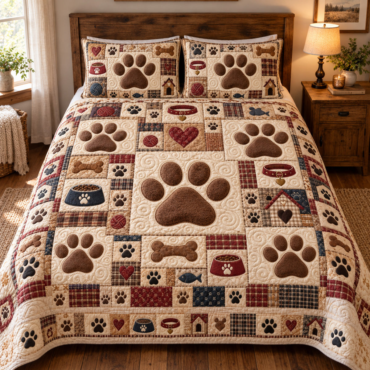 Rustic Paw Patchwork 3-Piece Quilted Bedding Set GFTOTP23060