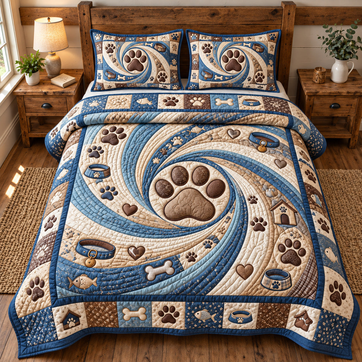 Rustic Paw Swirl 3-Piece Quilted Bedding Set GFTOTP23064