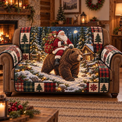 Santa Bear Ride Quilted Sofa Cover GFTOTP23066
