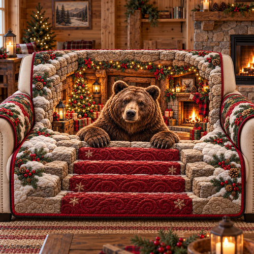Christmas Cabin Bear Quilted Sofa Cover GFTOTP23068
