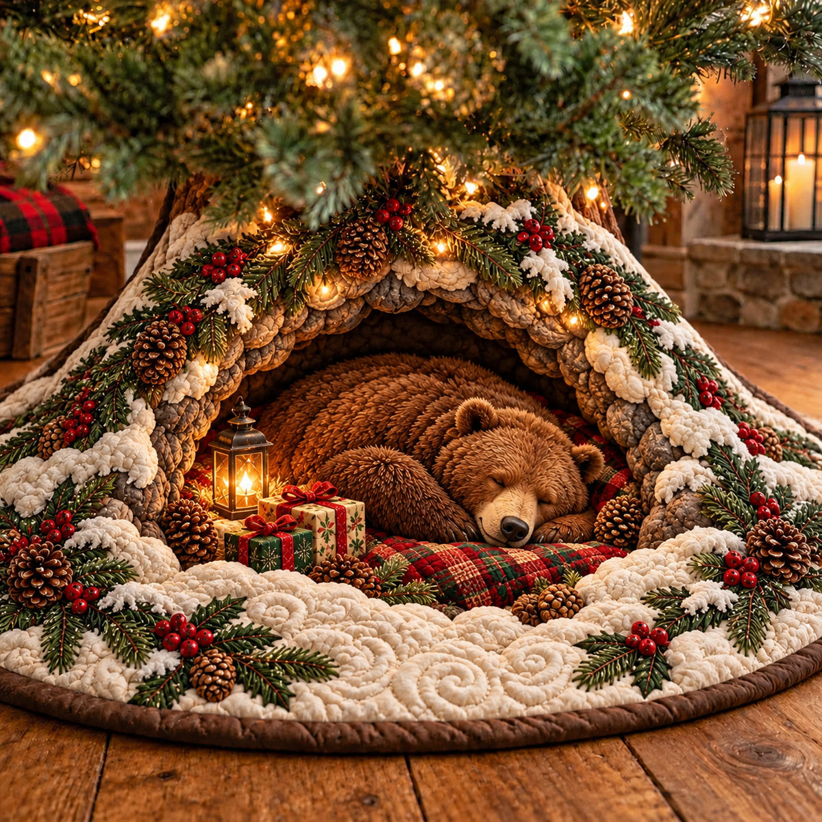 Winter Rustic Guardian Quilted Tree Skirt GFTOTP23083
