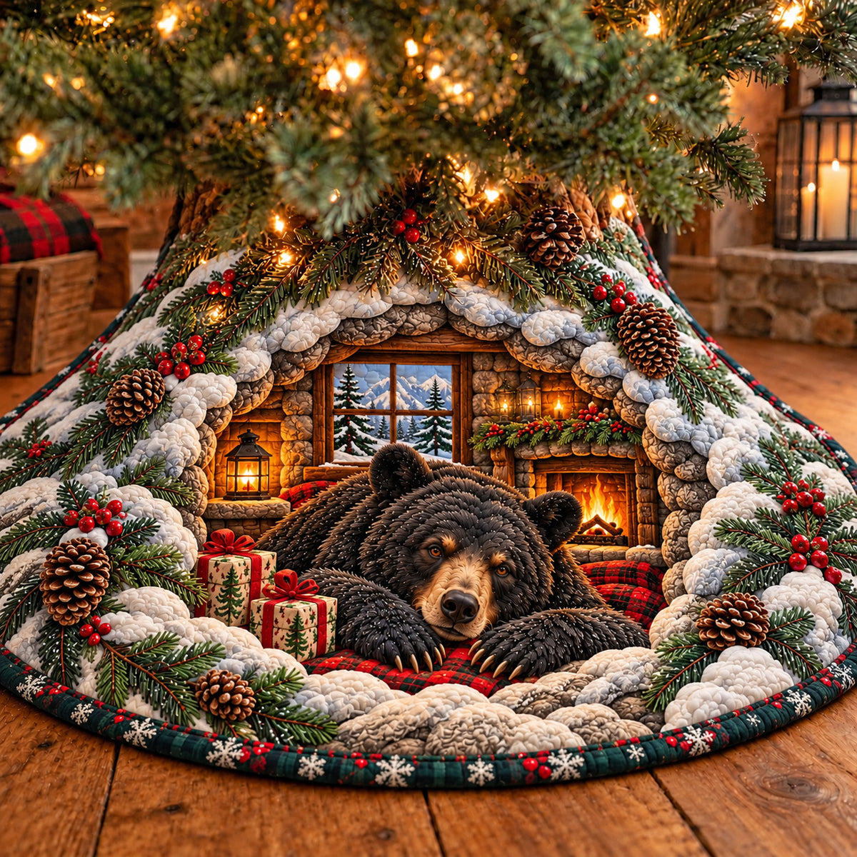 Winter Rustic Guardian Quilted Tree Skirt GFTOTP23084