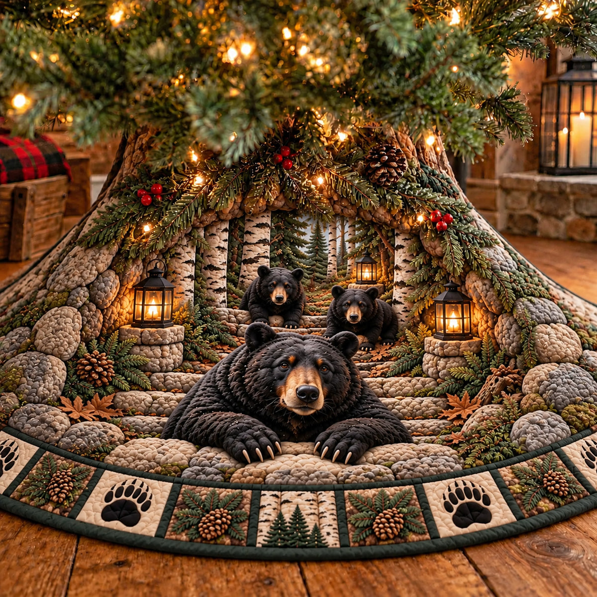 Winter Rustic Guardian Quilted Tree Skirt GFTOTP23086
