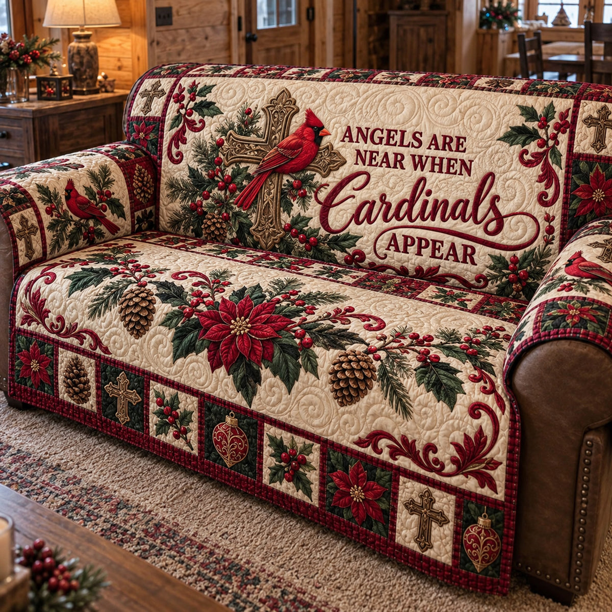 Cardinal Cross Blessings Quilted Sofa Cover GFTOTP23109