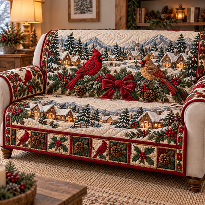 Snowy Village Cardinal Quilted Sofa Cover GFTOTP23111