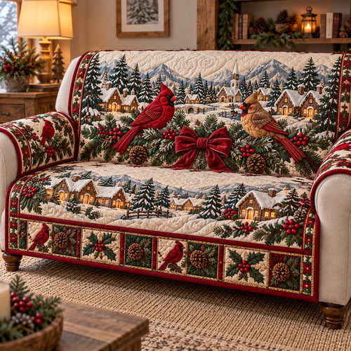 Snowy Village Cardinal Quilted Sofa Cover GFTOTP23111
