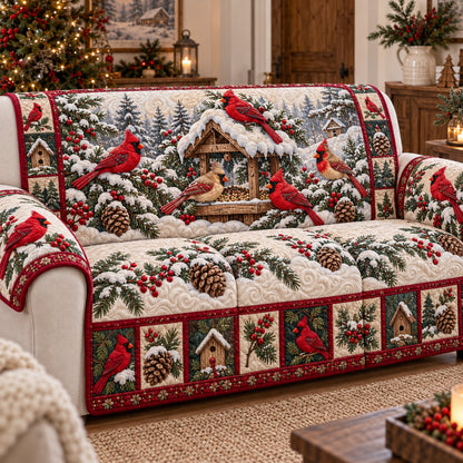 Winter Birdhouse Cardinal Quilted Sofa Cover GFTOTP23112