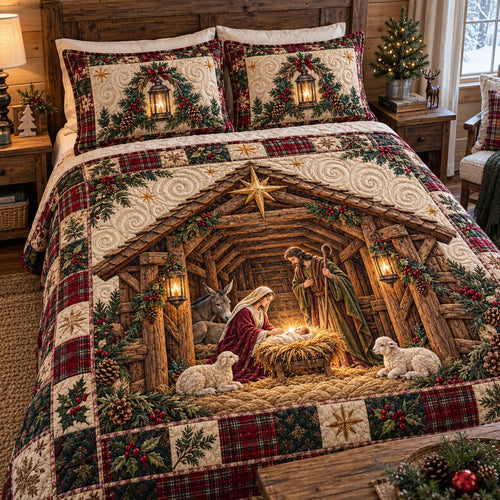 Rustic Barn Nativity 3-Piece Quilted Bedding Set GFTOTP23115