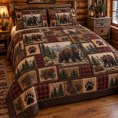 Plaid Bear Patchwork 3-Piece Quilted Bedding Set GFTOTP23123