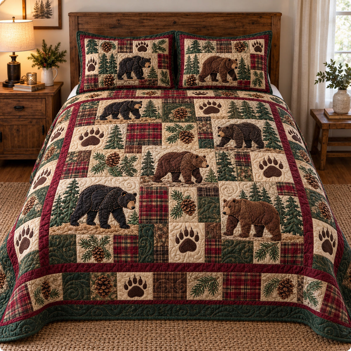 Rustic Bear Patchwork 3-Piece Quilted Bedding Set GFTOTP23124