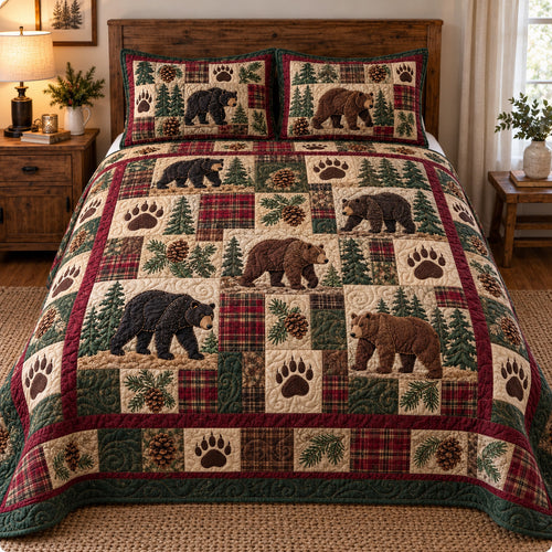 Rustic Bear Patchwork 3-Piece Quilted Bedding Set GFTOTP23124
