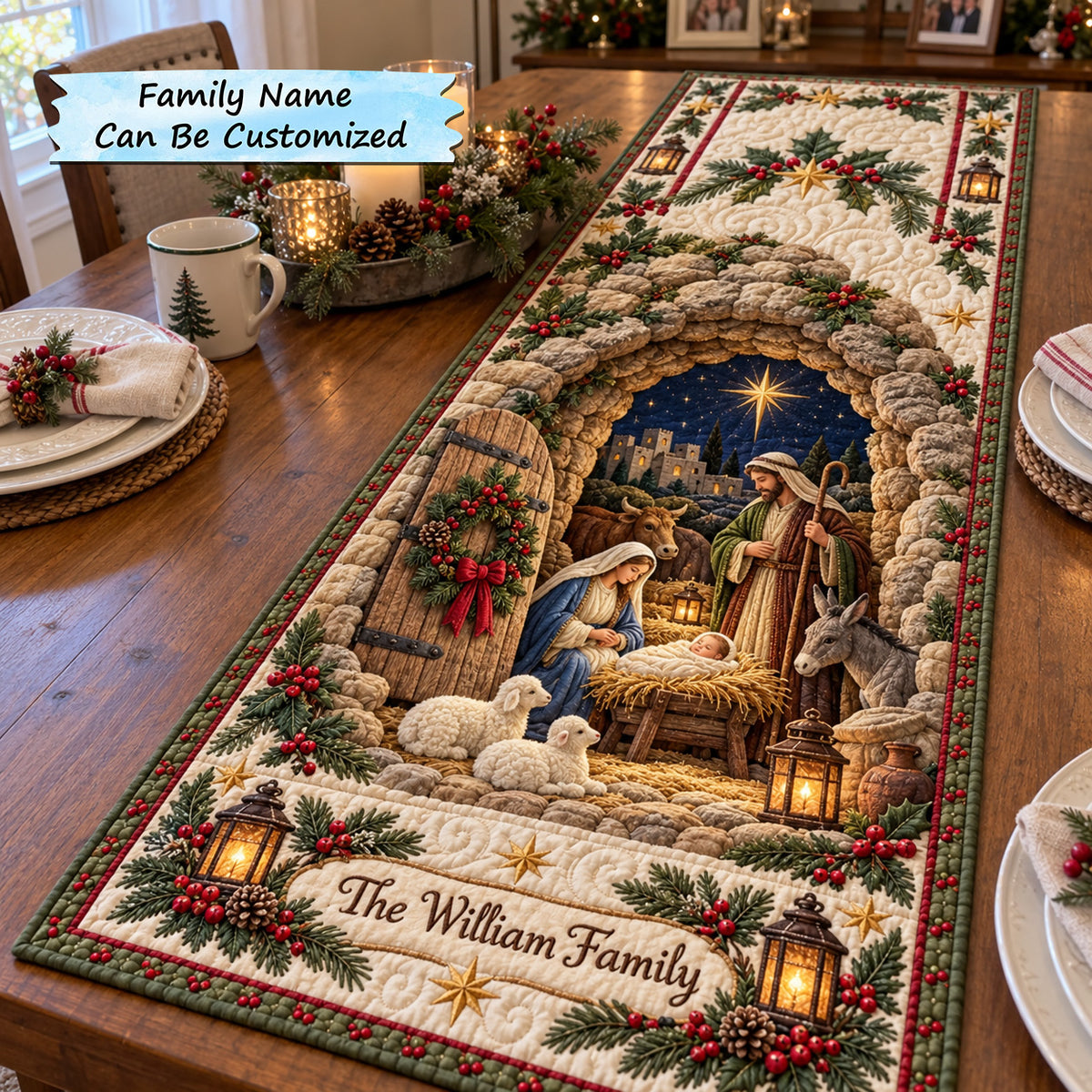 Personalized Nativity Scene Quilted Table Runner QTCUZ GFTOTP23131