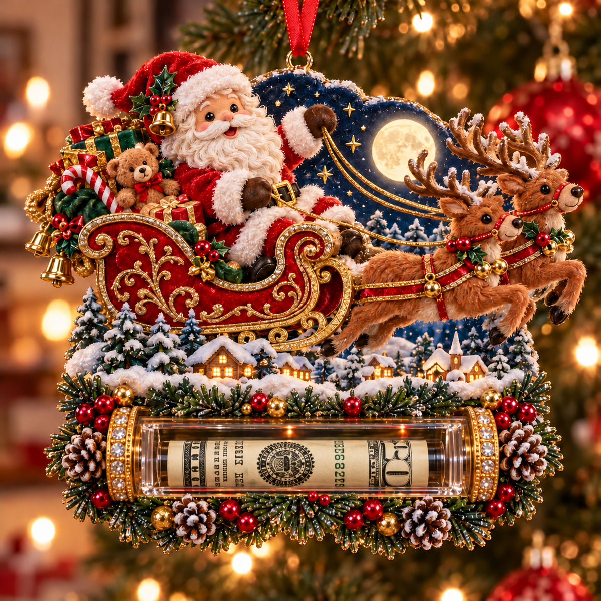 Jolly Santa Christmas Cash Mica Ornament GFTOTP23145