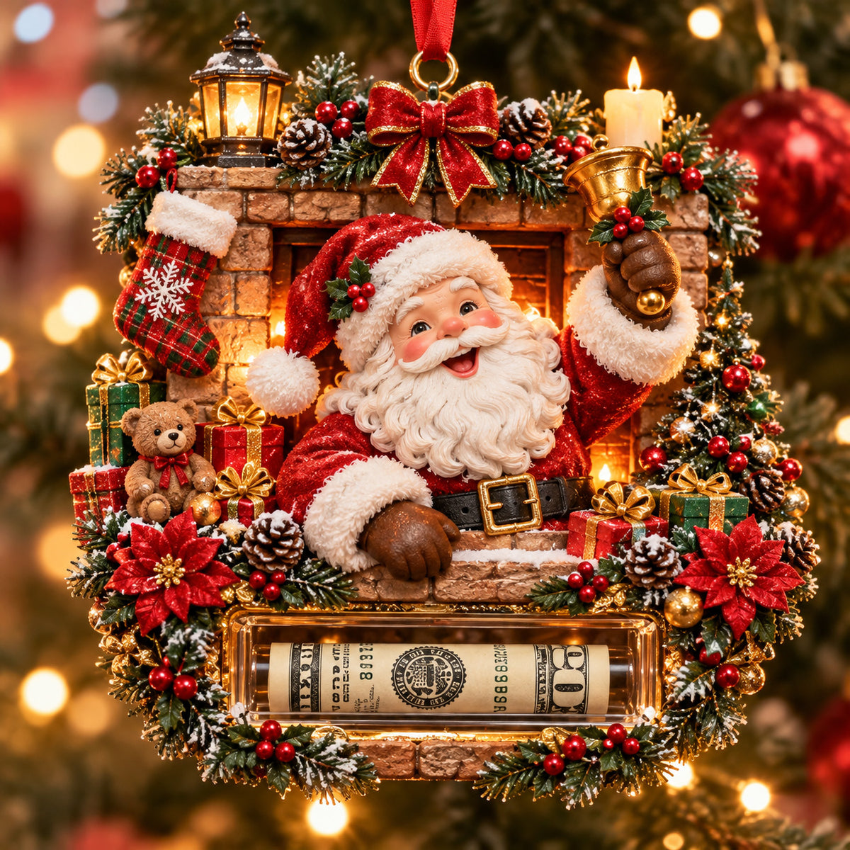 Jolly Santa Christmas Cash Mica Ornament GFTOTP23145