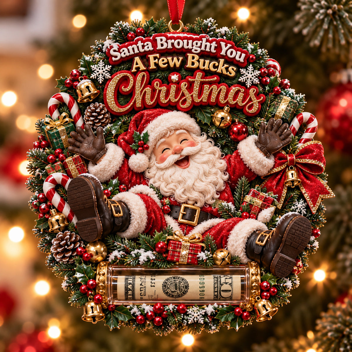 Jolly Santa Christmas Cash Mica Ornament GFTOTP23145