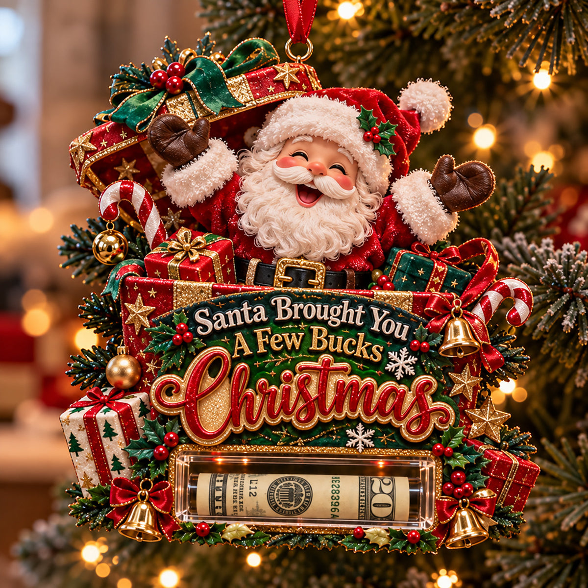 Jolly Santa Christmas Cash Mica Ornament GFTOTP23145