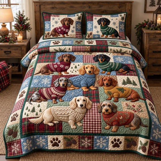 Winter Sweater Dachshunds 3-Piece Quilted Bedding Set GFTOTP23174