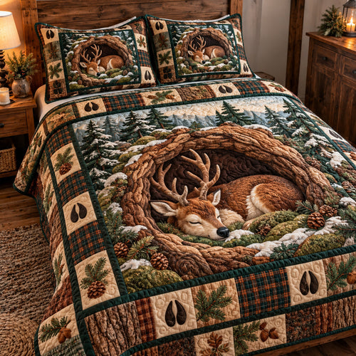 Winter Deer Sanctuary 3-Piece Quilted Bedding Set GFTOTP23216