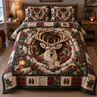 Christmas Deer Haven 3-Piece Quilted Bedding Set GFTOTP23217