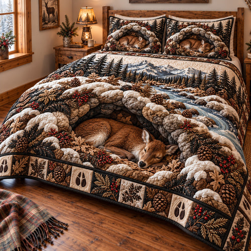 Snowy Mountain Deer Den 3-Piece Quilted Bedding Set GFTOTP23218