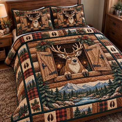 Rustic Deer Cabin 3-Piece Quilted Bedding Set GFTOTP23220