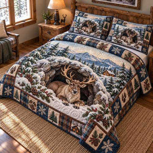 Winter Stag Retreat 3-Piece Quilted Bedding Set GFTOTP23221