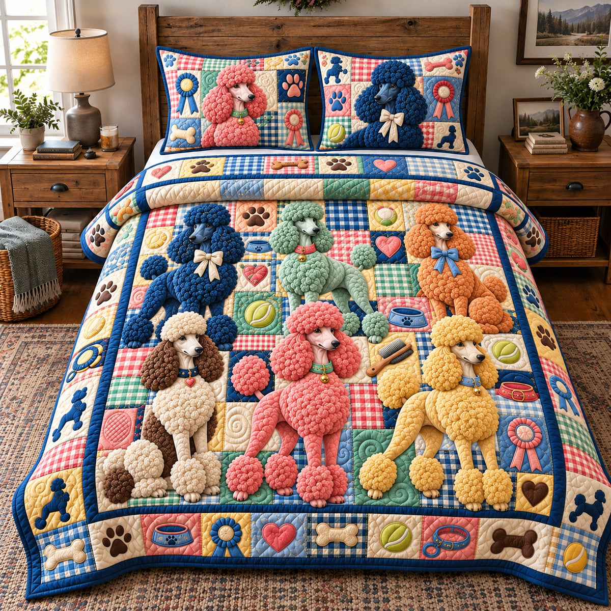 Poodle Crew Patchwork 3-Piece Quilted Bedding Set GFTOTP23222