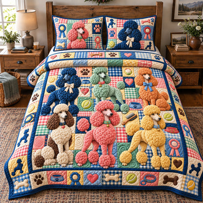 Poodle Crew Patchwork 3-Piece Quilted Bedding Set GFTOTP23222