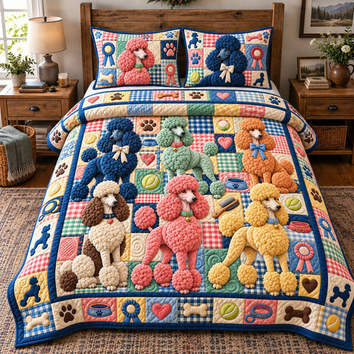 Poodle Crew Patchwork 3-Piece Quilted Bedding Set GFTOTP23222