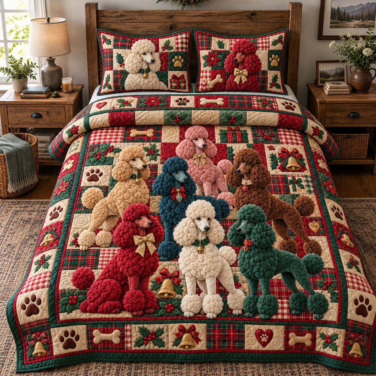 Poodle Crew Patchwork 3-Piece Quilted Bedding Set GFTOTP23223