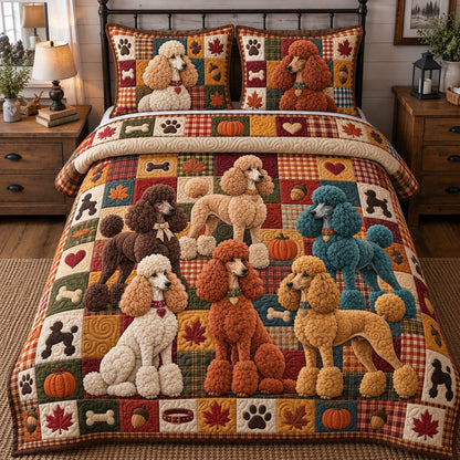 Poodle Crew Patchwork 3-Piece Quilted Bedding Set GFTOTP23224