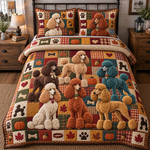 Poodle Crew Patchwork 3-Piece Quilted Bedding Set GFTOTP23224